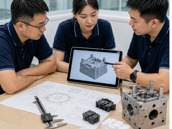 世恭 OEM ODM 協同開發，工程師討論模具設計與塑膠件樣品